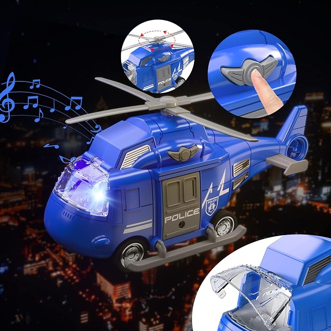 TEMI 4 Pack Emergency Vehicle Toys for Kids 3 4 5 6 7 8 Years Old, Helicopter, Police Car, Fire Truck, Ambulance Friction Powered Toys for Toddlers, Gifts for Age 3-12 Boys Girls