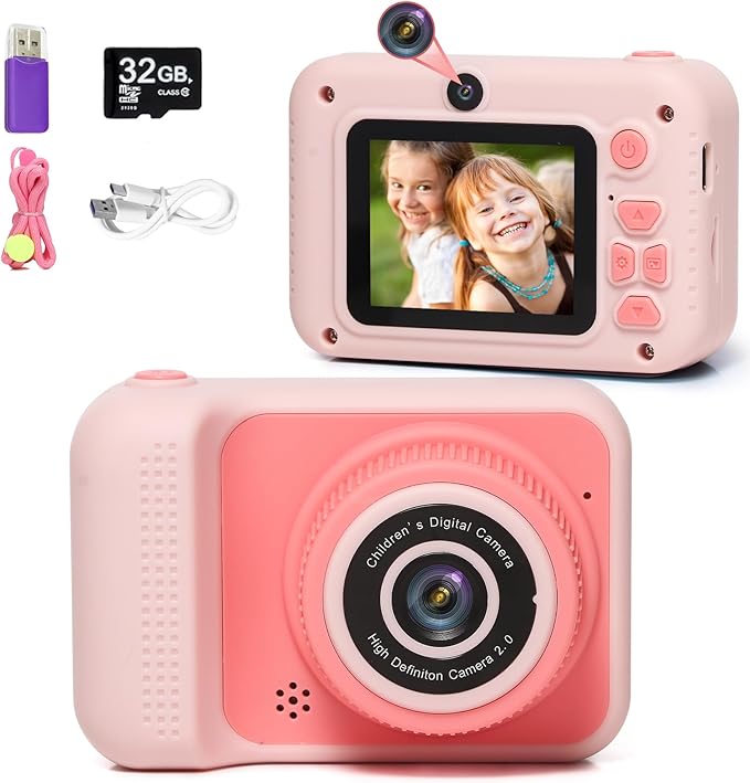 Kids Camera Toys, for Boys and Girls,JUVNAWEZ Digital Camera for Kids, Toddler Camera Christmas Birthday Toy Gifts for Kids Age 3 4 5 6 7 8 9 10 with 32GB SD Card, Video Recorder 1080P HD (Pink)