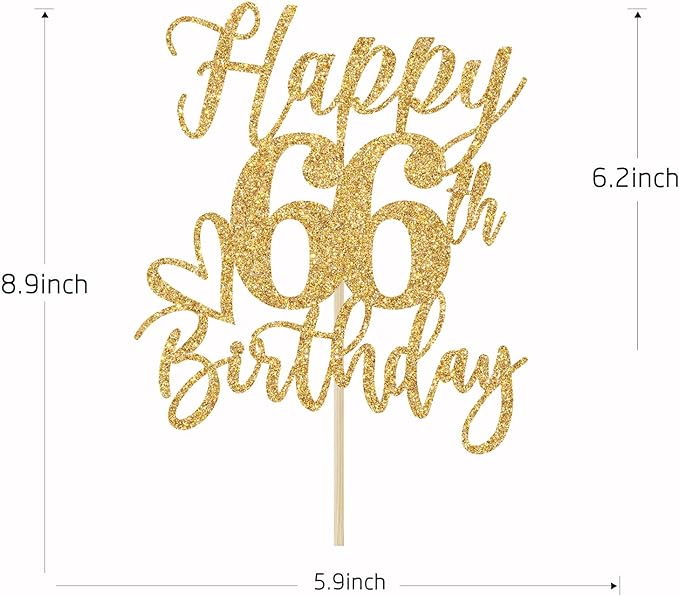 Happy 66th Birthday Cake Topper, 66th Birthday Decorations for Men/Women, Cheers to 66 Years, Hello 66, 66th Happy Birthday Party Supplies Gold Glitter