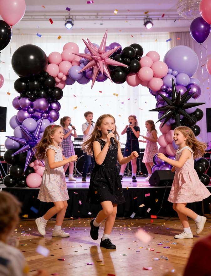 Pink and Purple Balloon Arch Garland Kit, 109PCS Pink Purple Black Balloons with Starburst Foil Balloons, Trendy Music Birthday Decorations for Girls and Teens, Concert and Movie Fans Party Supplies