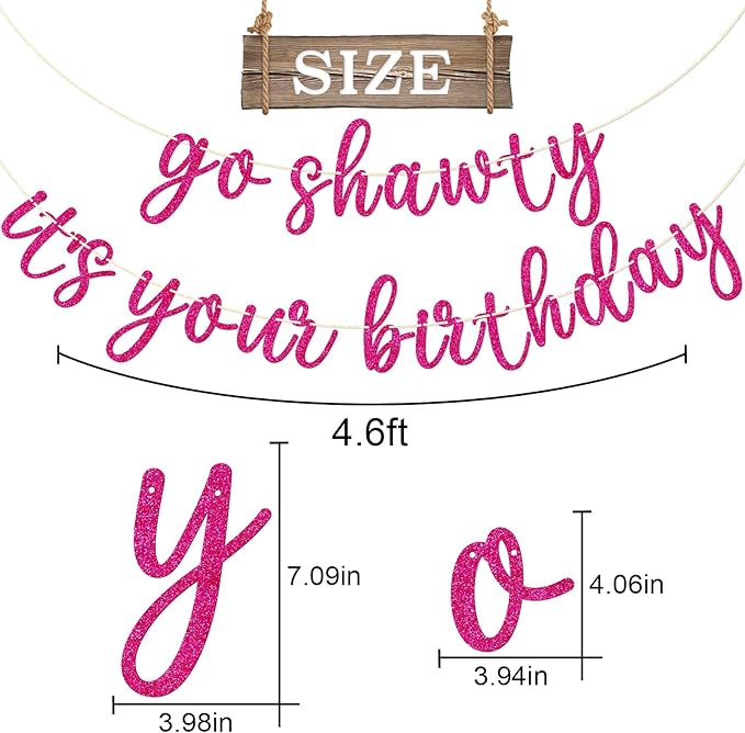 Go Shawty It's Your Birthday Banner, Hip Hop Birthday Party Decorations Supplies, Rap Theme Bday Bunting Sign, Pre-strung, Photo Props (Pink)