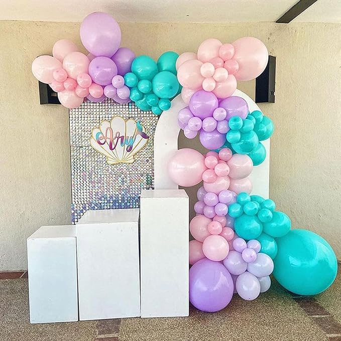 Pink Purple Blue Balloons, 12 Inch Color Pink Teal Purple Balloons Confetti Latex Balloons for Mermaid Themed Gaby Doll house Party Birthday Decorations