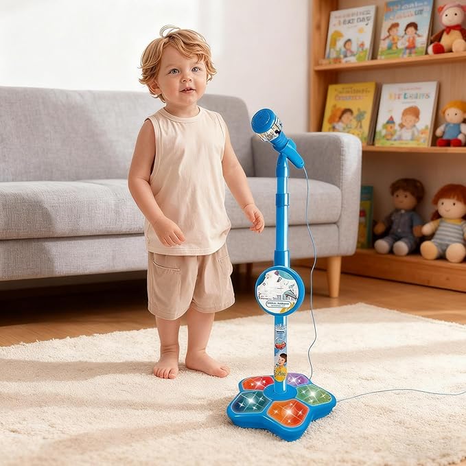 Kids Microphones Singing Portable – LED Lights, Microphone Stand Christmas Birthday, Podcast Recording Party Teen Streaming | Singing Portable LED Lights Toy,Toy Microphone with Stand for
