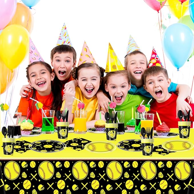 81Pcs Softball Birthday Party Supplies Tableware Set,Softball Party Supplies Decorations,for Sport Themed Birthday Party Favors