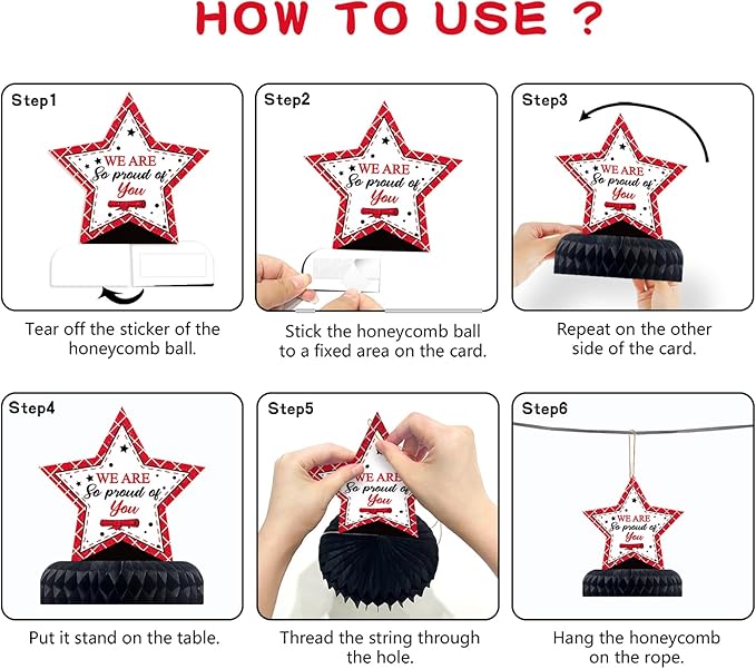 10PCS Graduation Party Decorations Class of 2026 Congrats Grad Table Centerpieces Congratulate Graduation Honeycomb Table Toppers for Graduation Party Supplies(Red Black)