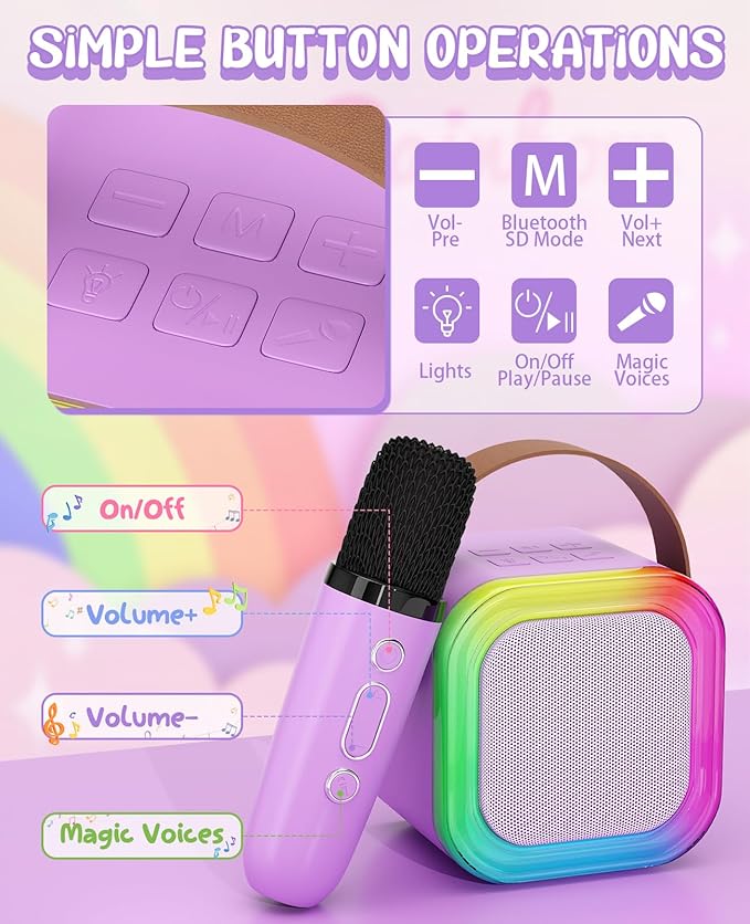 Karaoke Machine for Kids Microphone Wireless Toys Gifts for Teen Girls Age 5-7 Birthday for Kids 4 5 7 9 6 8 10 Year Old Ideas (Purple)