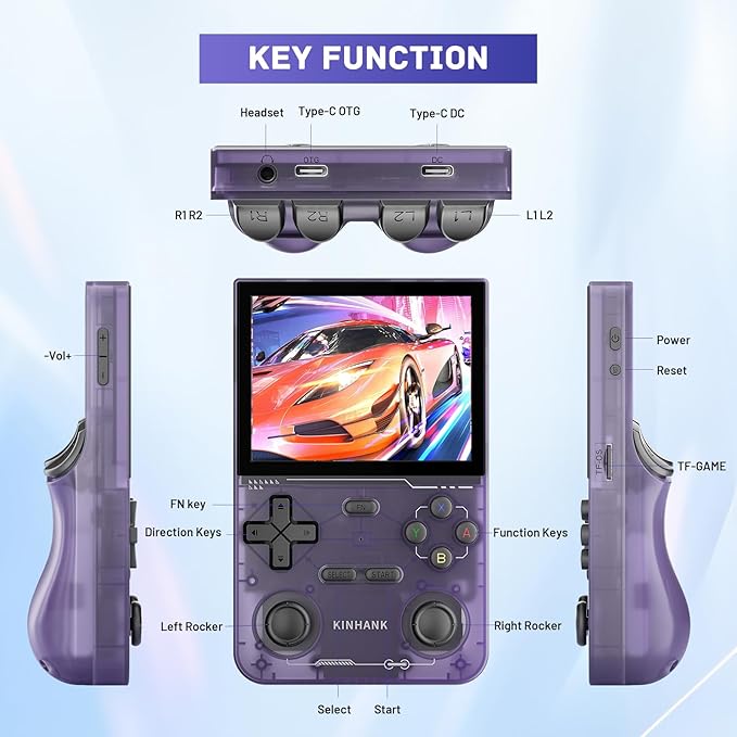 Kinhank K36 Handheld Retro Game Console with 9000+Games,Mini Retro Game Console with 64GB TF Card,Portable Gaming Console,3.5 Inch IPS Screen(Purple)