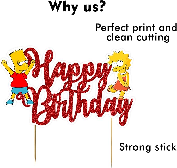 "Brt Simpson Happy Birthday Cake Topper – Fun Cartoon Theme Cake Decoration for Boys Girls – Simpsons Inspired Birthday Party Supplies for Dessert Table Décor, School Events & Family Celebrations"