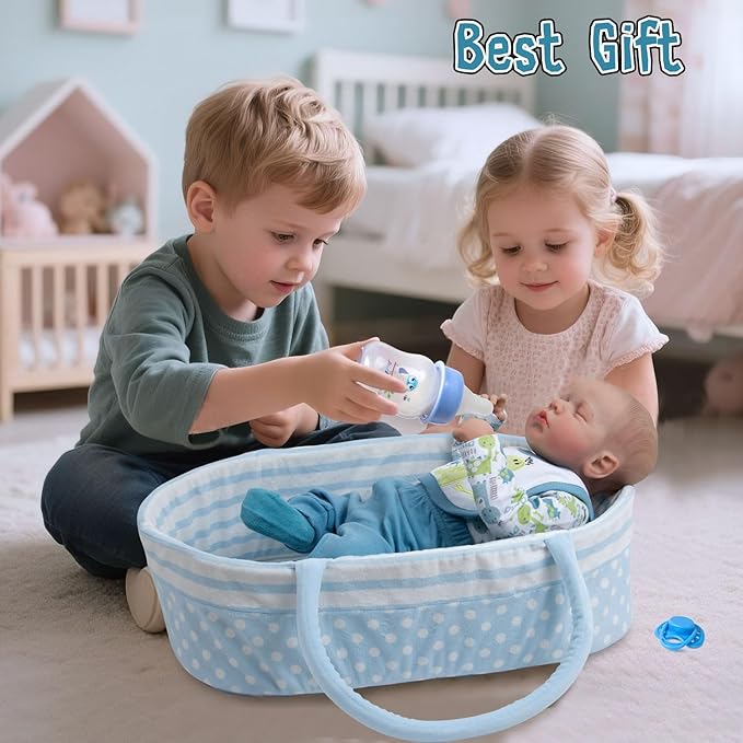 Reborn Baby Doll Clothes 12 Pcs Dinosaur Outfits Accessories for 17-22 Inch Babydolls Reborn Baby Boy Accessories Doll Bassinet Soft Crib Bed with Diaper Bottle Pacifier