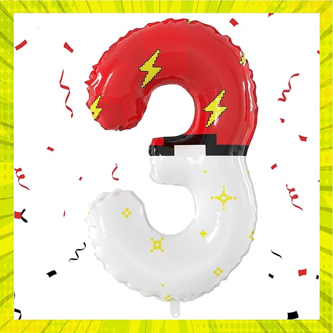 40 Inch Red White Cartoon Theme Number Balloons Large Birthday Party Number Balloons Cartoon Animation for Kids Birthday Party Decoration Supplies (Number 3)