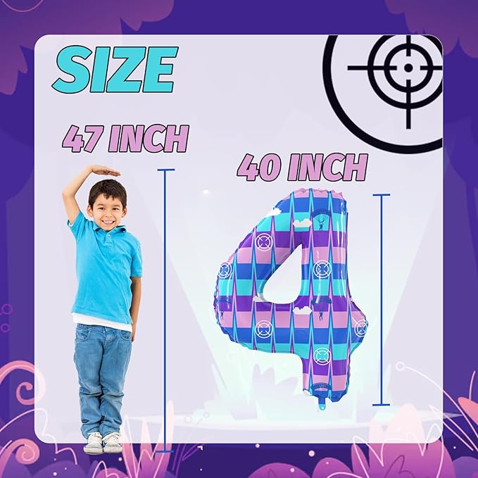 40 Inch Video Game Theme Number 4 Balloons Large Birthday Party Number Balloons Piñata Gaming for Kids Battle Boys Birthday Party Decoration Supplies