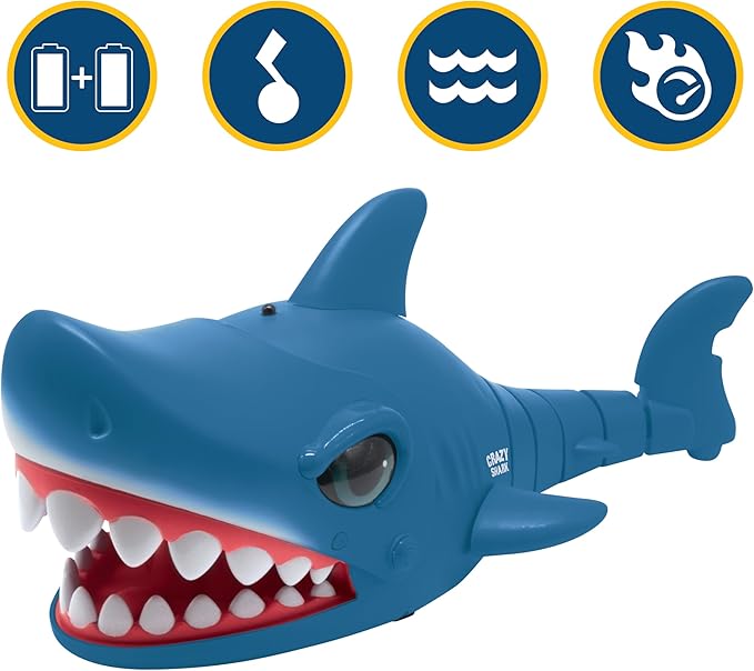 LEXiBOOK - Crazy Shark - Remote Control Shark, Up to 3mph, Automatic Hunt and Dance Modes, programmable, Music Effects, Blue, SHARK01