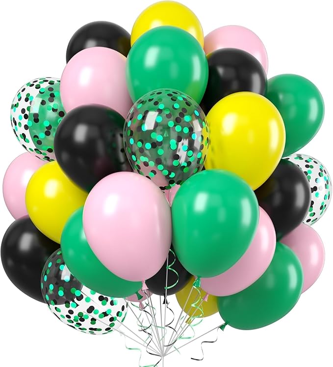 Pink and Green Balloons, 60pcs 12 Inch Green Pink Yellow Black Birthday Balloons for Girl Witch Themed Musical Theatre Theme Birthday Party Decorations Baby Shower Graduation Supplies