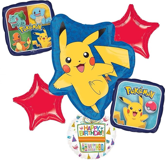 Anagram Birthday Party Supplies 6pc Pikachu Foil Balloon Bouquet Decorations