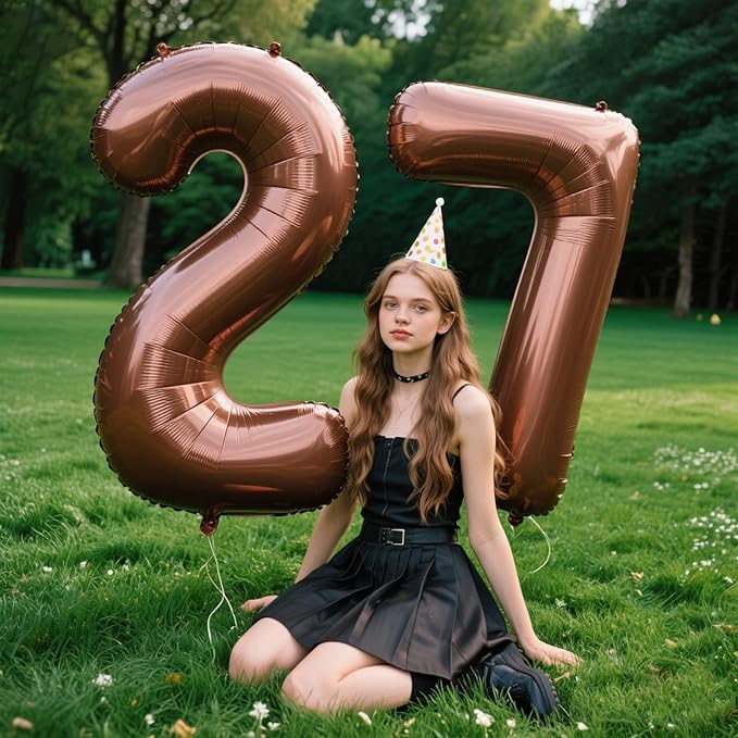 40 Inch Dark Brown Balloon Number 27,Chocolate Jumbo Mylar Foil Helium Balloon for 27th Digital Balloons for Birthday Party,Wedding Anniversary Party Decorations