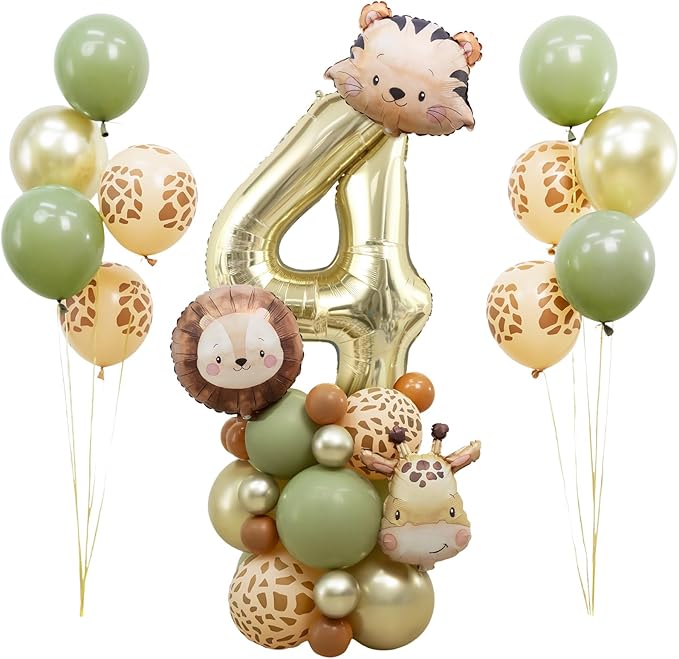 Jungle Safari Birthday Balloons, Animal Balloons Décor Happy Birthday Party Decoration for Wedding Birthday Party (Number 4)