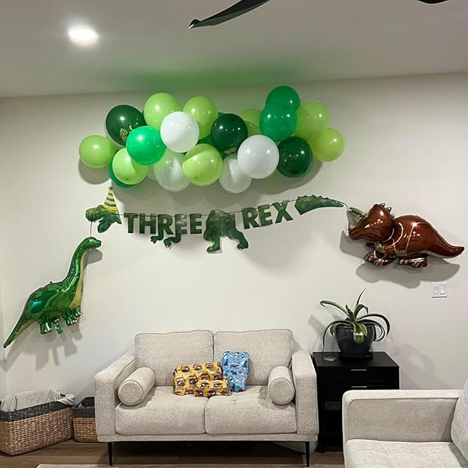 Blue and Green Balloons, 12 Inch Dinosaur Balloons, Navy Blue Dark Fruit Green White Teal Latex Balloon Set with Confetti Balloon for Boys Dinosaur Birthday Football Video Game Jungle Dino Theme Party