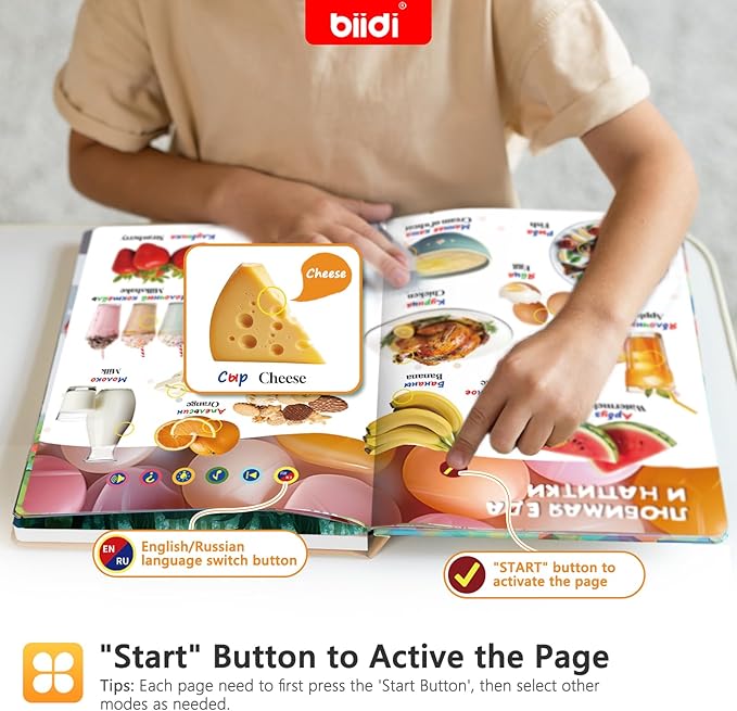 English and Russian Bilingual Talking Book Interactive Book for Kid,1600+ Sounds Talking Book,Interactive Language Learning Toy for Age 3-5 Toddler,Boys Girls Birthday