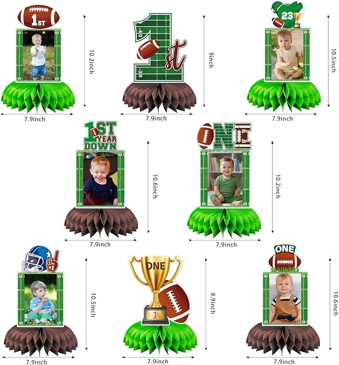 First Year Down Birthday Party Decorations Football Honeycomb Centerpieces, First Down Birthday Photo Table Centerpieces, 1st Year Down Decorations for Football Party Supplies
