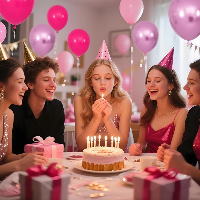 100Pcs Pink Balloons 12Inch Hot Pink Metallic Chrome Latex Balloons Baby Pink Balloon for Birthday Wedding Baby Shower Princess Party Decorations