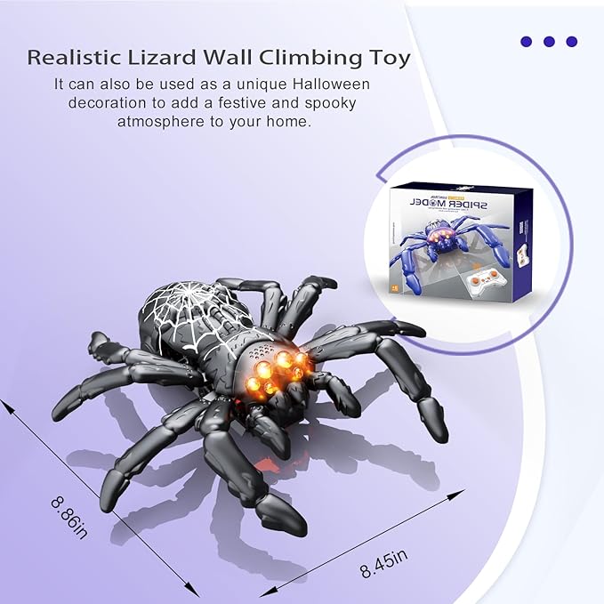 Wall Climbing Gecko Spiders,Realistic Lizard Wall Climbing Toy,Rechargeable Remote Control Robot Kids Toys,Dual Mode Floor & Wall Driving,Christmas Birthday Gift for Boys Girls Ages 3+ (Black)