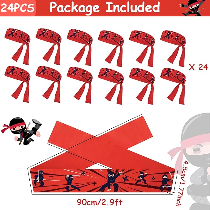 ZOIIWA 24Pcs Karate Headbands Birthday Party Favors Red Karate Themed Headbands Party Decorations for Kids Boys Girls Birthday Party Supplies, Decorations, and Gifts, Adjustable Size