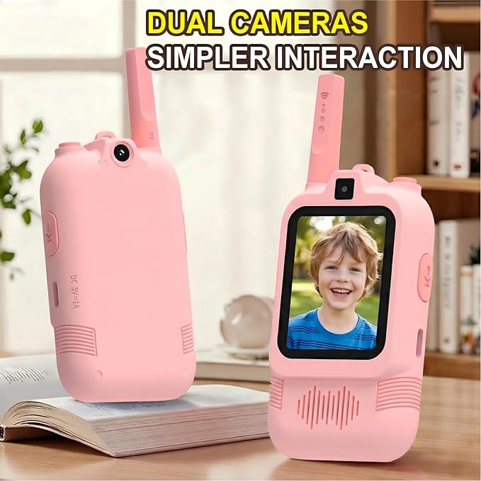 Upgraded Video Walkie Talkies for Kids, Dual Camera Long Range for Selfie & Discovery, Rechargeable 2-Way Radios for Camping Hiking & Backyard, Indoor Outdoor Toys Gifts for Age 3-12 Boys Girls