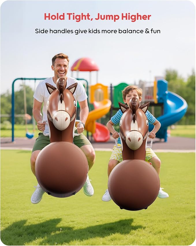 QPAU Infatable Bouncy Horse Toys 2 PCS with Hand Pump, Heavy Duty Giant Bouncy Pal, 220lbs Load Capacity, Ride On Bouncy Animal Hopper Toy, Indoor Outdoor Bouncers for Kids Girls Boys Ages 5+