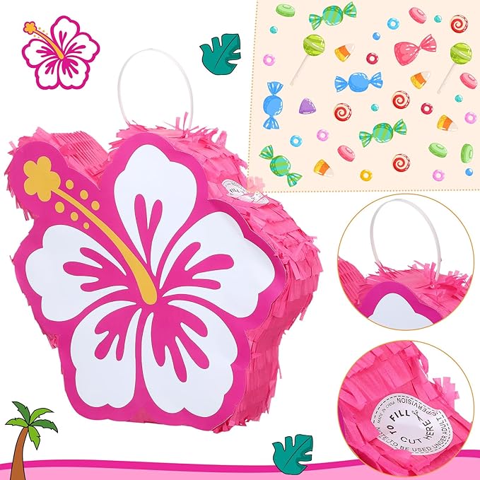 Soulchen Birthday Party Piñata Decorations Includes Eye Mask Stick Blindfold Confetti Birthday Party Camping Theme Favor Supplies(Summer Hibiscus Piñata)