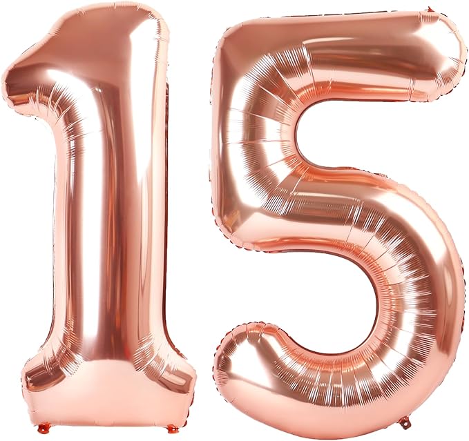 40 Inch Rose Gold Balloon Number 15 Balloon,Jumbo Mylar Foil Helium Balloon for 15 Digital Balloons for Birthday Party,Wedding Anniversary Party Decorations