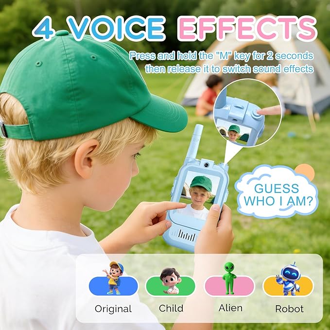Video Walkie Talkies for Kids 2 Pack Rechargeable, Kids Walkie Talkies Long Range with screen & Voice Changer - Indoor/Outdoor Camping Toys, Great Christmas Birthday Gifts for 3-12 Year Boys and Girls