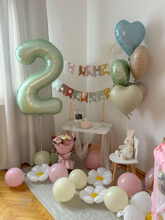 Sage Green 40 Inch Big Number Balloon Birthday Decoration, Number 2 Helium Balloon 12 20 22 23 24 26 2026 New Years Celebration, Boy Girl Baby Anniversary Party Graduations Supplies Decorations