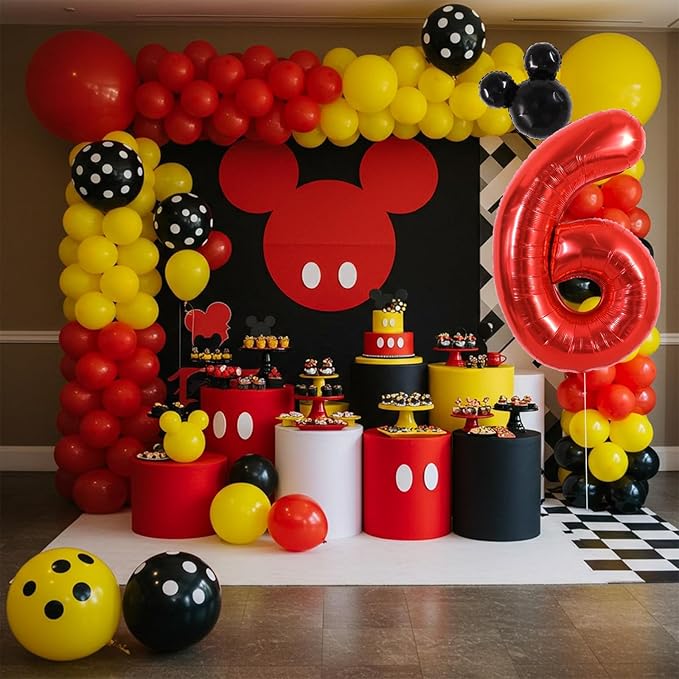 Vuzvuv 40 Inch Mouse Number Balloon No.6, Black Mouse Head Balloon and Red Giant Giant Number Six Balloon for Birthday, Mouse Theme Party Supplies, Baby Shower,Anniversary Decoration
