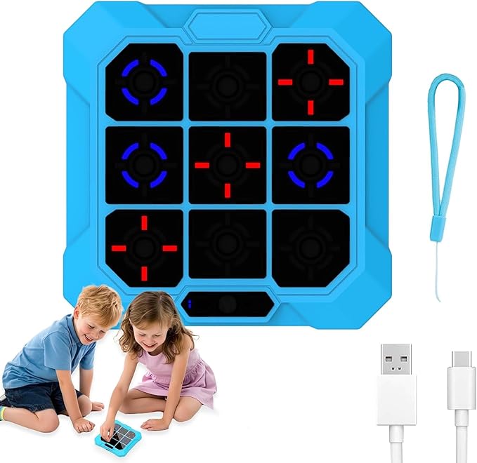 ASHATA 6 in 1 Electronic Toe Game, Handheld Toe Bolt Game with ilent Mode Memory Brain Gaming, 200mah Rechargeable, for 6-12 Years Old Kids Adult (Blue)