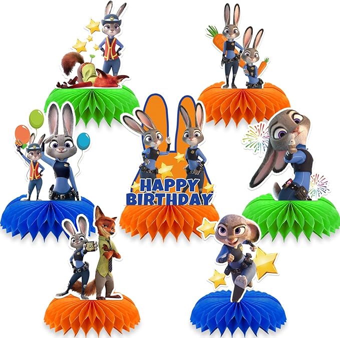 7Pcs Cute Animal Honeycomb Table Centerpiece, Movie Themed Party Supplies, 3D Cartoon Desktop Decorations, Birthday Party Decorations Supplies