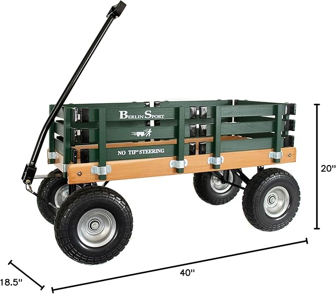 Berlin Flyer Sport Kid's Wagon - Model F410 - Amish Made in Ohio, USA - 10" No-Flat Tires (Hunter Green)