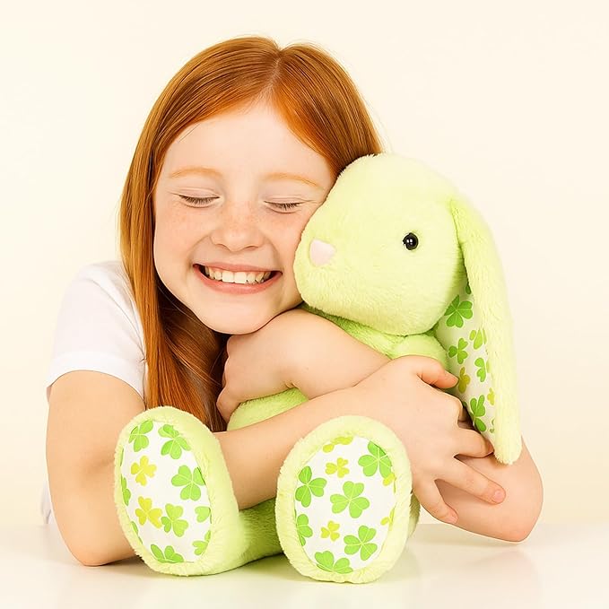 Green Rabbit Bunny Stuffed Animal Plush Toy with Floppy Ears & Shamrock Print for Kids, Boys, Girls, Babies - Perfect, St. Patrick's Day, Birthday, Easter, Christmas, Bedtime Gift
