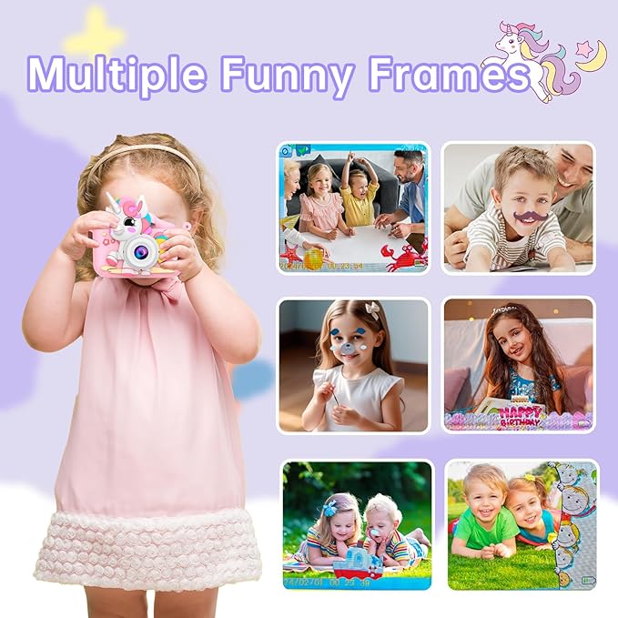 Kids Camera, Camera Toys for Girls Age 3-8, Selfie Cameras for Kids, Kids Digital Camera for Toddler with Video, Digital Cameras with Silicon Cute Cover for Kid, 32GB TF Card(Pink)