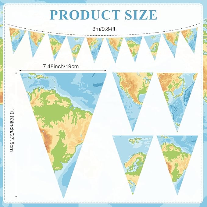 HESTYA 5 Pieces 49 Feet Travel Themed Party Decoration Bon Voyage Map Pennant Banner Around The World Themed Triangle Flag Bunting Banner for Graduation Classroom Farewell Retired Party Decor Supplies