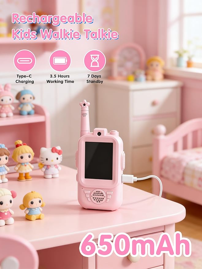 Video Walkie Talkies for Kids, 2 Pack Rechargeable Long Range Video Intercom Kids Walkies Talkies with Camera, Indoor Outdoor Toys for Family Games, Outside, Camping, Hiking for Boys Girls Ages 3-12