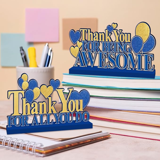 Employee Appreciation Decorations, Navy Blue Gold Thank You Table Centerpieces, Appreciate Table Topper Decor for Pastor Teacher Doctor Nurse Employee Staff Graduation Appreciation Party Supplies