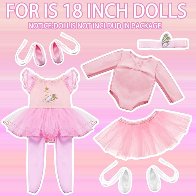 Kajaia 8 Pcs Doll Clothes 18 Inch Doll Clothes and Accessories Dress Flip Flops Hat Outfit Swimsuit Accessories for 18 Inch(Ballet)