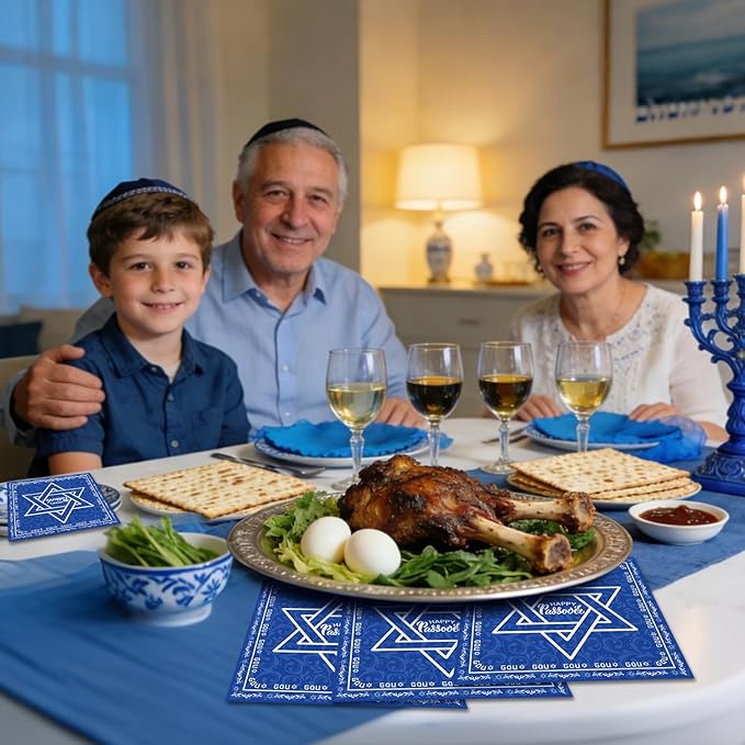50Pcs Happy Passover Party Napkins Passover Seder Party Decorations Judaica Passover Theme Party Supplies Disposable Drink Luncheon Dinner Table Decor Supplies Napkins 6.5" x 6.5"