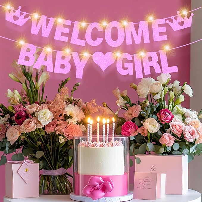 175Pcs DIY Glitter Customizable Banner Kit Happy Birthday Letter Banners Valentine's Day Garlands Personalized Love Heart Banner Decor Baby Shower Birthday Party Decorations Supplies(Shiny Light Pink)