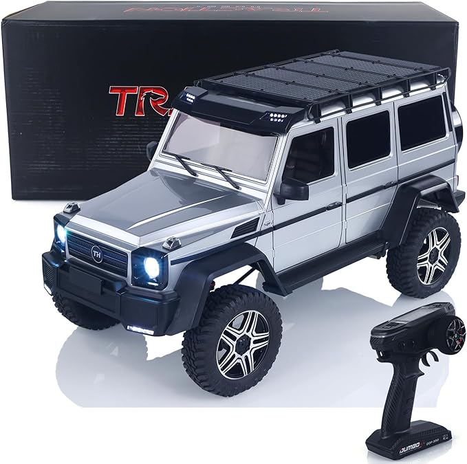 1/8 Remote Control Off Road Vehicle Portal Axle Differential Lock AWD 2Speed Gearbox 775 Brushed Motor PNP Model Crawler Car(Silver)
