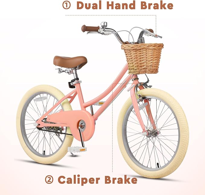 Petimini Vintage Kids Bike for Girls, 12–20 Inch Classic Bicycle with Wicker Basket & Bell, High Tensile Steel Frame, Training Wheels (12–18”), 85% Pre-Assembled, Retro Bike for Outdoor Riding