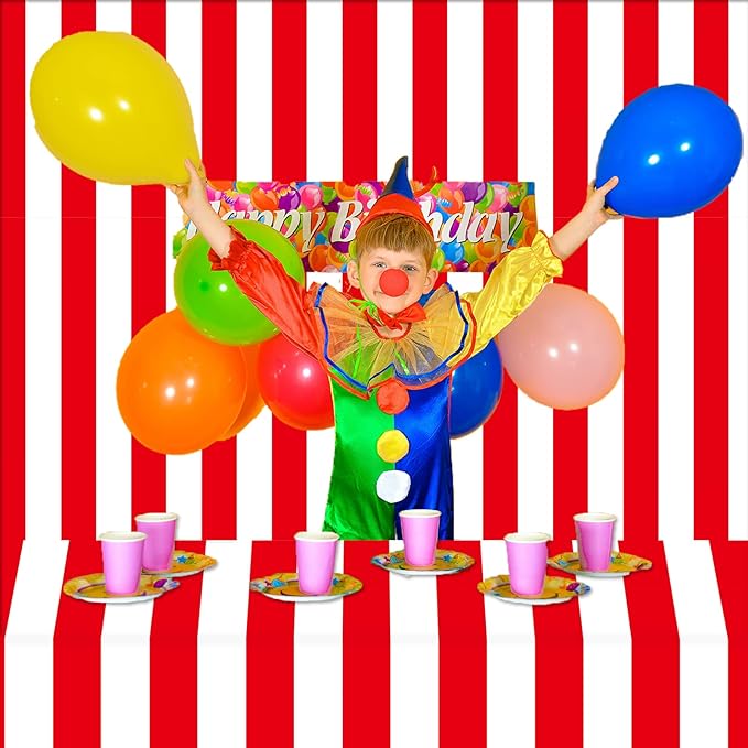 100Ft Long Tablecloth Roll Red and White Striped Tablecloth Carnival Circus Tent Party Supplies Halloween Christmas Plastic Picnic Table Cover for Birthday Party Circus Backdrop Banner Decoration
