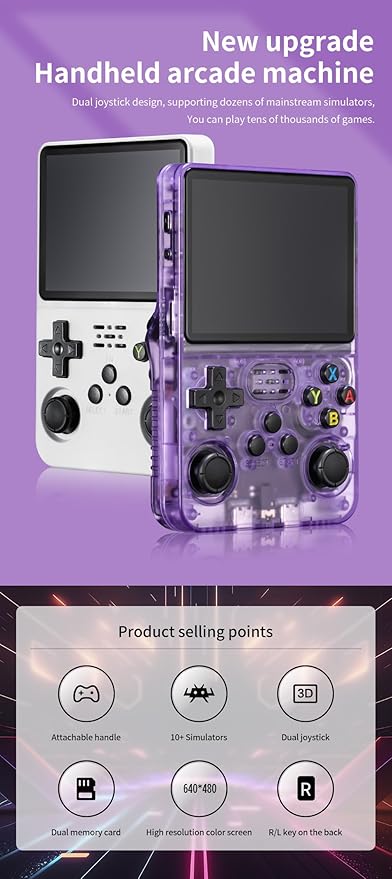 R36S Retro Handheld Game Console 128GB – 20,000+ Games, 3.5” HD IPS Screen, Portable Arcade Gaming System, 4000mAh Battery, Dual Joystick, Expandable Storage Retro Video Game Console (Black)