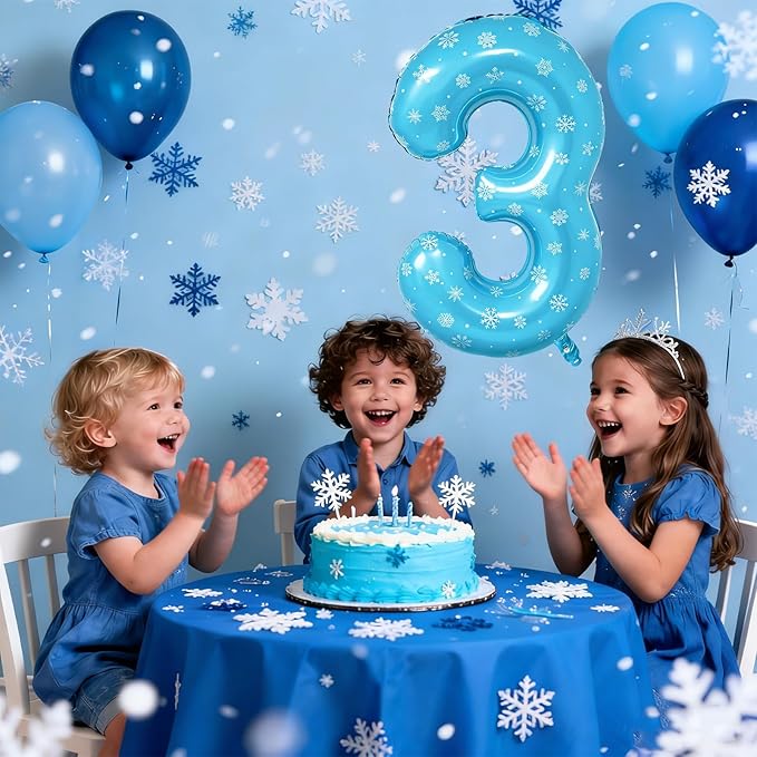 Snowflake Balloons Birthday Decorations, 40'' Frozen Number 3 Balloon for 3rd Birthday Party Supplies
