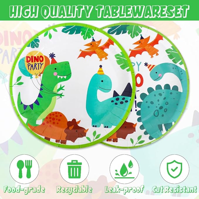 40Pcs Dino Birthday Party Supplies 20 Plates + 20 Napkin Watercolor Dinosaur Birthday Party Decorations (Watercolor Dinosaur)
